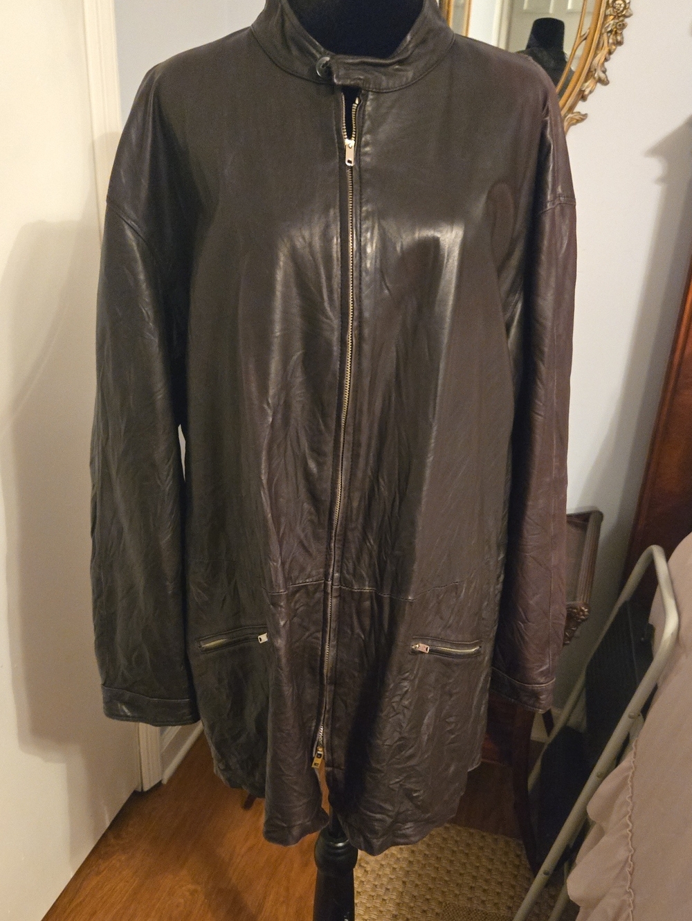Giorgio Armani Mens Long Dark Brown Leather Coat